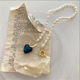Vintage Baroque Pearl Necklace for Women Heart Linked Pendant Choker