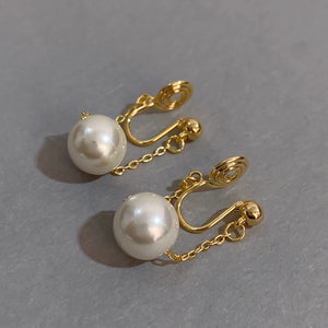 Vintage Baroque Pearl Clip Earrings No Ear Hole Hanging Chain Drop