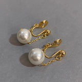 Vintage Baroque Pearl Clip Earrings No Ear Hole Hanging Chain Drop