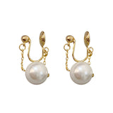 Vintage Baroque Pearl Clip Earrings No Ear Hole Hanging Chain Drop