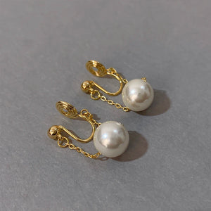 Vintage Baroque Pearl Clip Earrings No Ear Hole Hanging Chain Drop