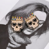 Baroque Pearl Earrings with Halloween Crown Skull Ear Studs