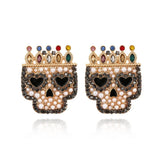 Baroque Pearl Earrings with Halloween Crown Skull Ear Studs