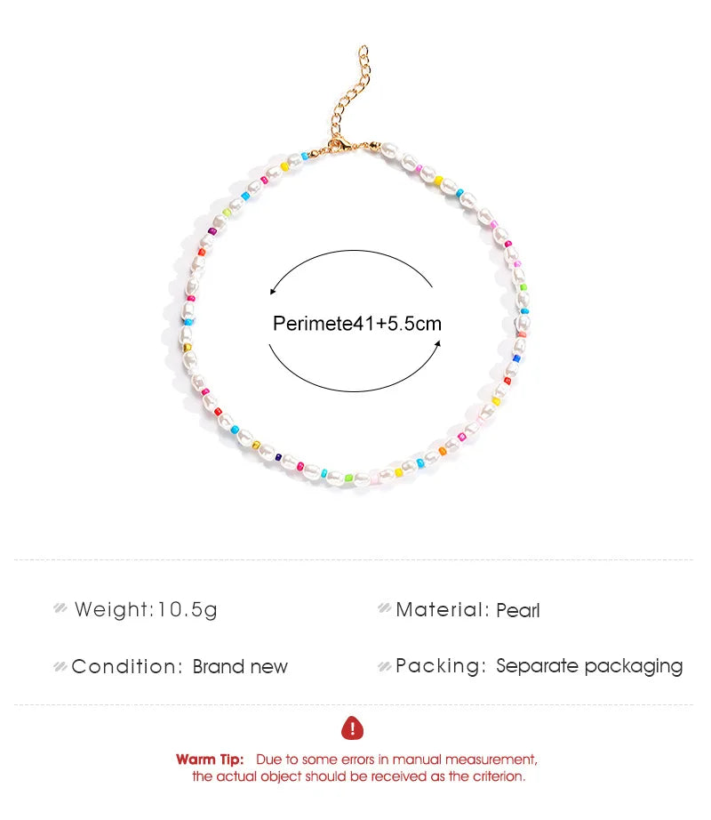 Boho Baroque Pearl Necklace Colorful Beaded Choker