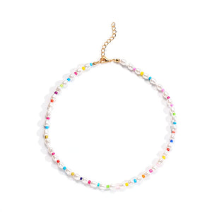Boho Baroque Pearl Necklace Colorful Beaded Choker