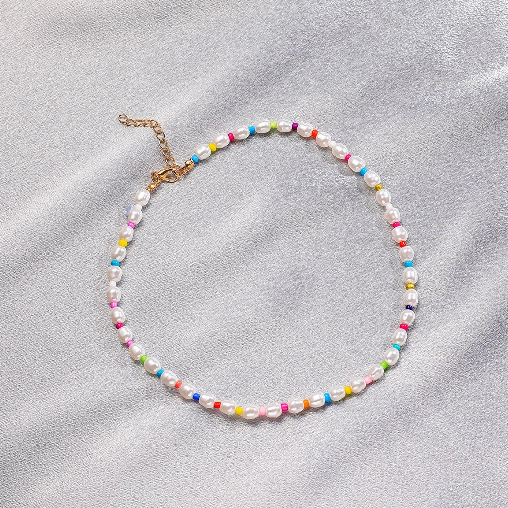 Boho Baroque Pearl Necklace Colorful Beaded Choker