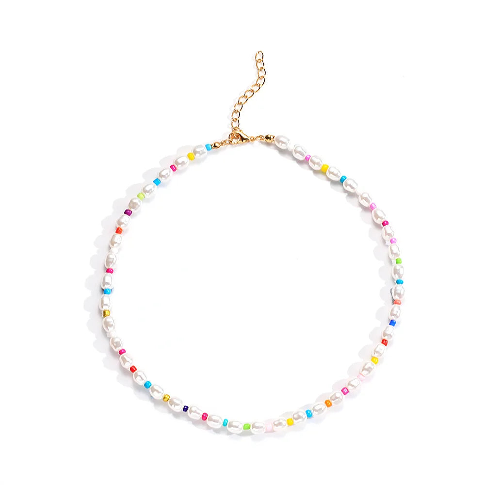 Boho Baroque Pearl Necklace Colorful Beaded Choker