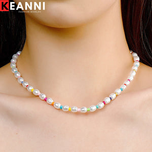Boho Baroque Pearl Necklace Colorful Beaded Choker