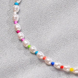 Boho Baroque Pearl Necklace Colorful Beaded Choker