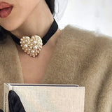Vintage Baroque Pearl Peach Heart Love Necklace Women Short Choker