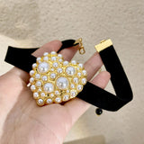 Vintage Baroque Pearl Peach Heart Love Necklace Women Short Choker