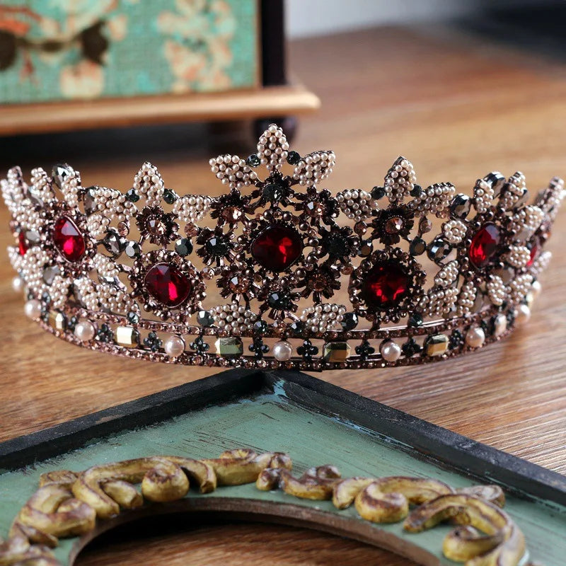 Vintage Baroque Red Crystal Tiara Crown for Women