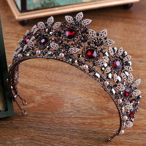 Vintage Baroque Red Crystal Tiara Crown for Women