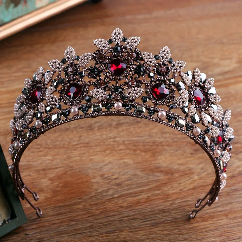 Vintage Baroque Red Crystal Tiara Crown for Women