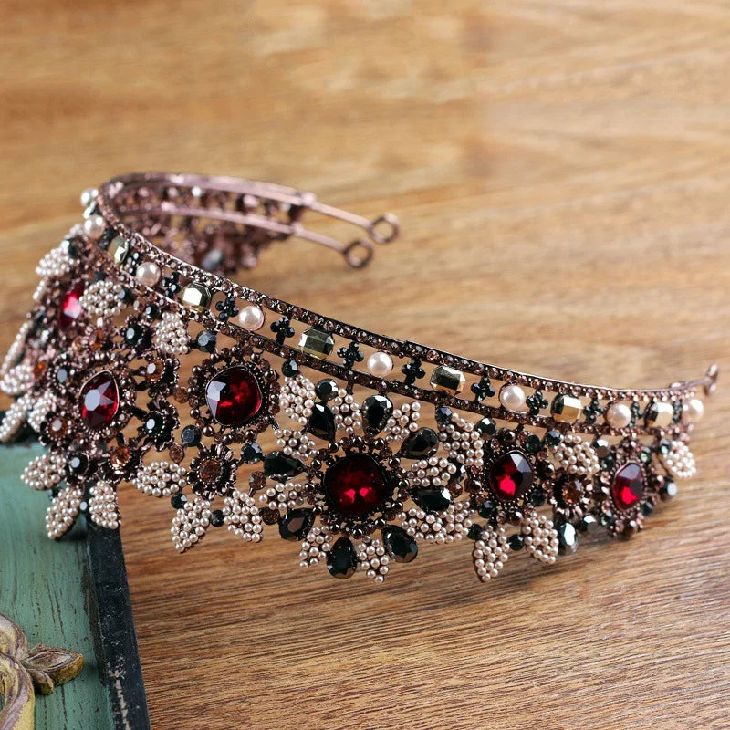 Vintage Baroque Red Crystal Tiara Crown for Women