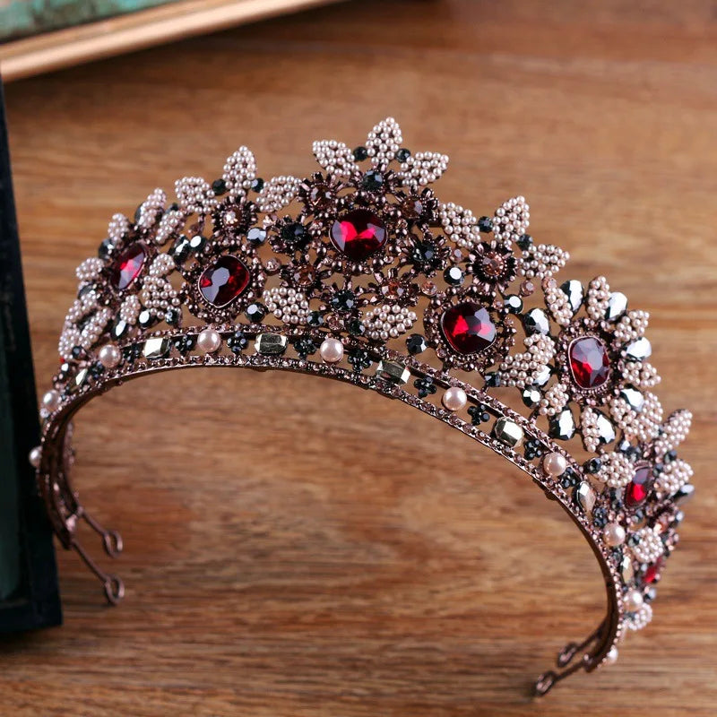 Vintage Baroque Red Crystal Tiara Crown for Women