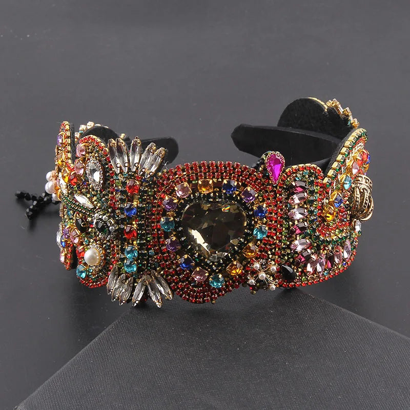 Vintage Baroque Rhinestone Geometric Tassel Headband