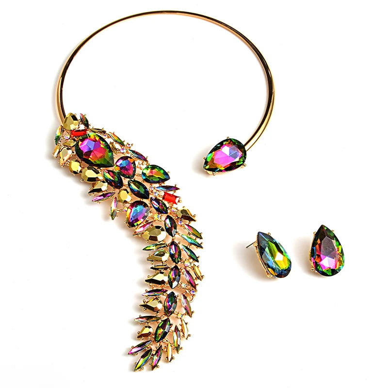 Boho Baroque Rhinestone Pendant Choker Collar Necklaces Set For Women