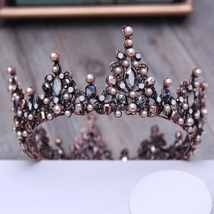 Vintage Beads Tiara Crown for Women Christmas Party Hair Jewelry