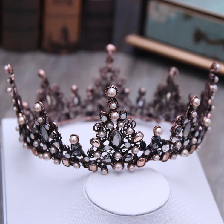 Vintage Beads Tiara Crown for Women Christmas Party Hair Jewelry