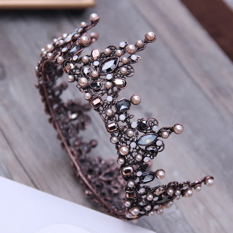 Vintage Beads Tiara Crown for Women Christmas Party Hair Jewelry