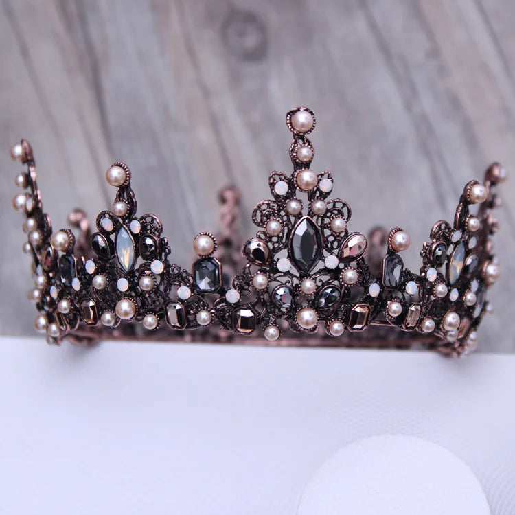 Vintage Beads Tiara Crown for Women Christmas Party Hair Jewelry