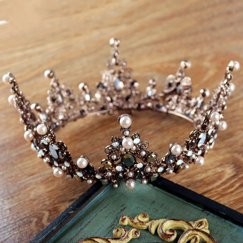 Vintage Beads Tiara Crown for Women Christmas Party Hair Jewelry