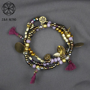 Vintage Beads Bracelet & Bangle with Tassel Pendants