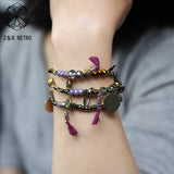 Vintage Beads Bracelet & Bangle with Tassel Pendants