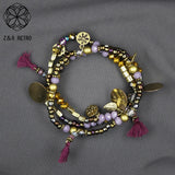 Vintage Beads Bracelet & Bangle with Tassel Pendants