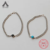 925 Silver Turquoise & Agate Chain Bracelet for Women