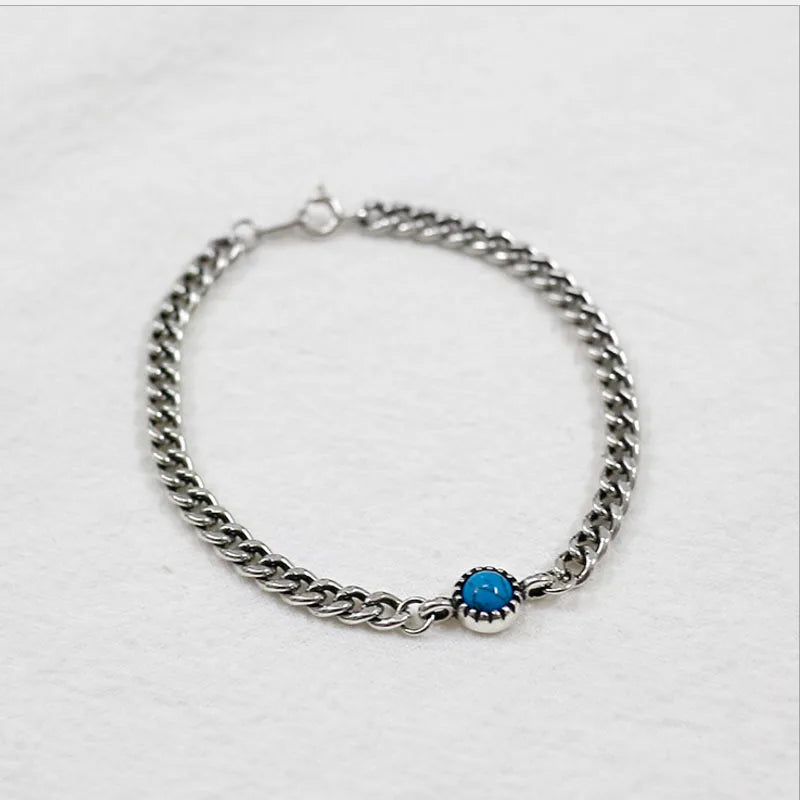 925 Silver Turquoise & Agate Chain Bracelet for Women