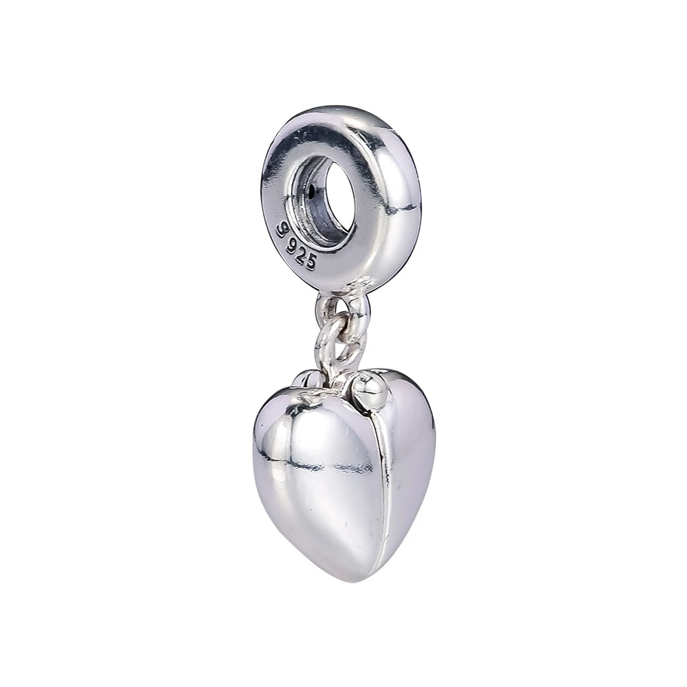 Vintage Silver Beads Family Heart Charms for Bracelets DIY Jewelry Making
