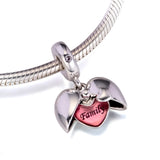 Vintage Silver Beads Family Heart Charms for Bracelets DIY Jewelry Making