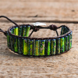 Vintage Beads Leather Wrap Bracelets with Jaspers