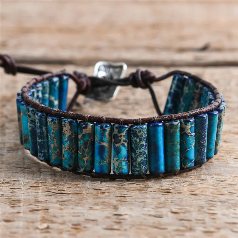 Vintage Beads Leather Wrap Bracelets with Jaspers