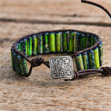 Vintage Beads Leather Wrap Bracelets with Jaspers