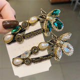 Vintage Bee Sunflower Hairpin Green Crystal Hairpin Women's Female Insect BB Hai