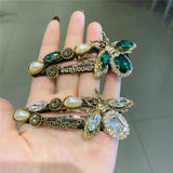 Vintage Bee Sunflower Hairpin Green Crystal Hairpin Women's Female Insect BB Hai