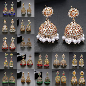 Vintage Crystal Zircon Tassel Dangle Earrings Indian Dubai Bollywood Jhumka