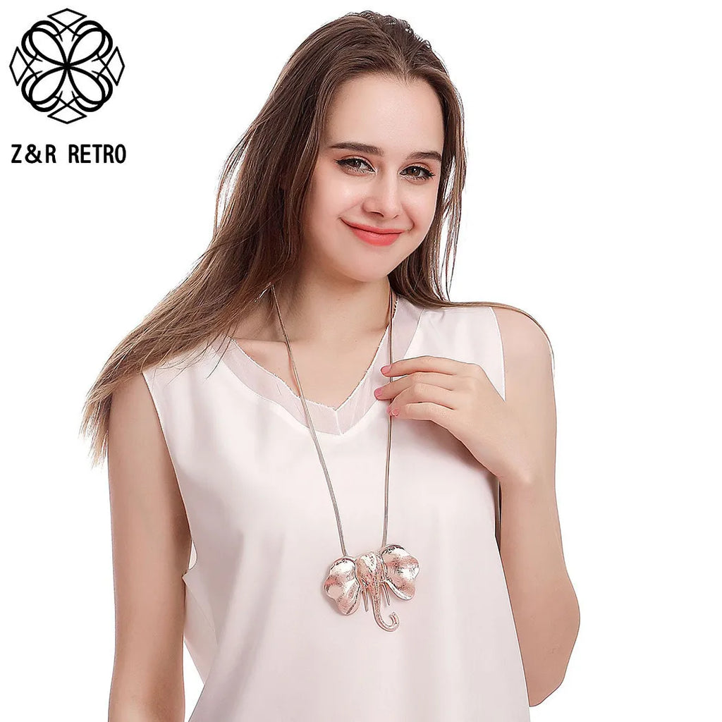 Vintage Elephant Long Chains Necklace Goth Jewelry for Women