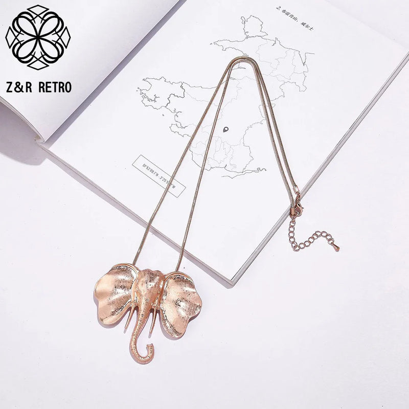 Vintage Elephant Long Chains Necklace Goth Jewelry for Women