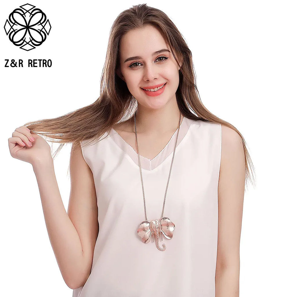Vintage Elephant Long Chains Necklace Goth Jewelry for Women