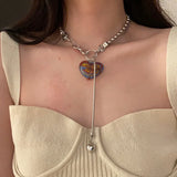 Vintage Glaze Heart Pendant Necklace Punk Chain Choker for Hip Hop Girl