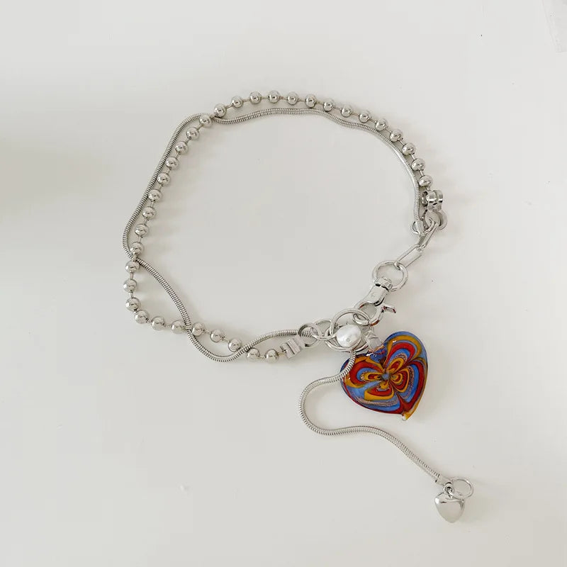 Vintage Glaze Heart Pendant Necklace Punk Chain Choker for Hip Hop Girl