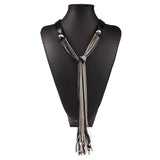 Vintage Long Women Necklace Leather Tassel Sweater Chain Kolye Kpop Good Gift