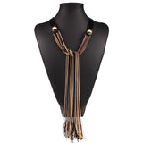 Vintage Long Women Necklace Leather Tassel Sweater Chain Kolye Kpop Good Gift