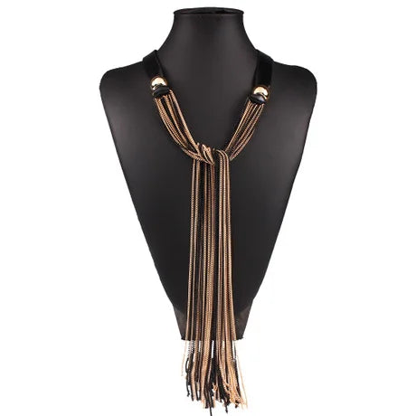 Vintage Long Women Necklace Leather Tassel Sweater Chain Kolye Kpop Good Gift