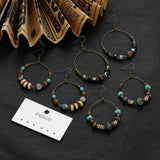 Vintage Circle Dangle Earrings Antique Plated Turquoises Beads Ethnic Jewelry