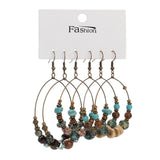 Vintage Circle Dangle Earrings Antique Plated Turquoises Beads Ethnic Jewelry